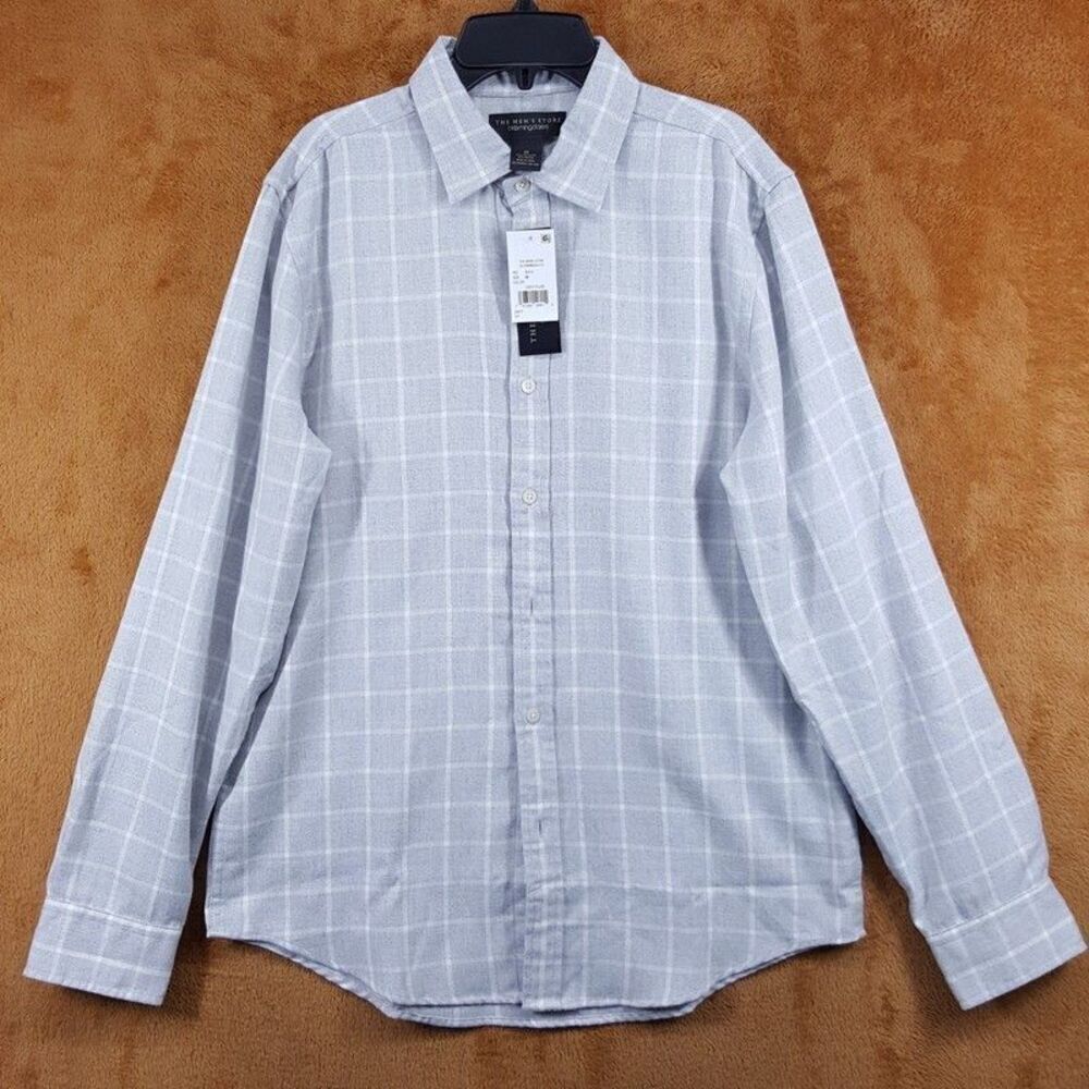 BLOOMINGDALES Shirt Mens Medium Gray Check Button Up Long Sleeve Flannel